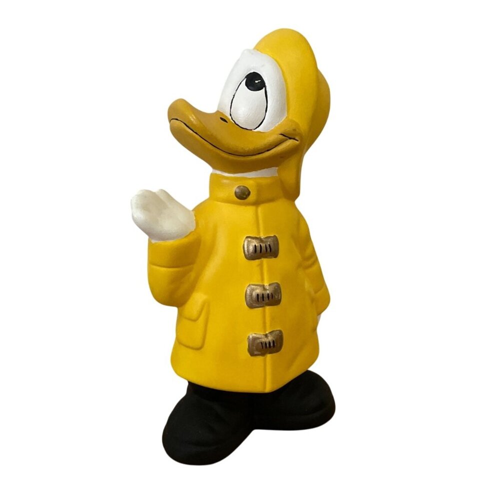 Vtg Donald Duck Ceramic Figurine Yellow Raincoat Black Boots Hand Painted Disney